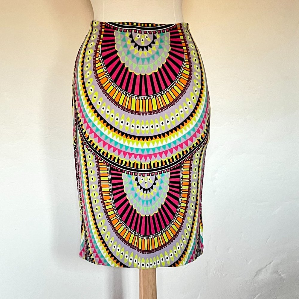 Mara Hoffman Size L Stretchy Jersey Pencil Skirt With Vibrant Colorful Pattern